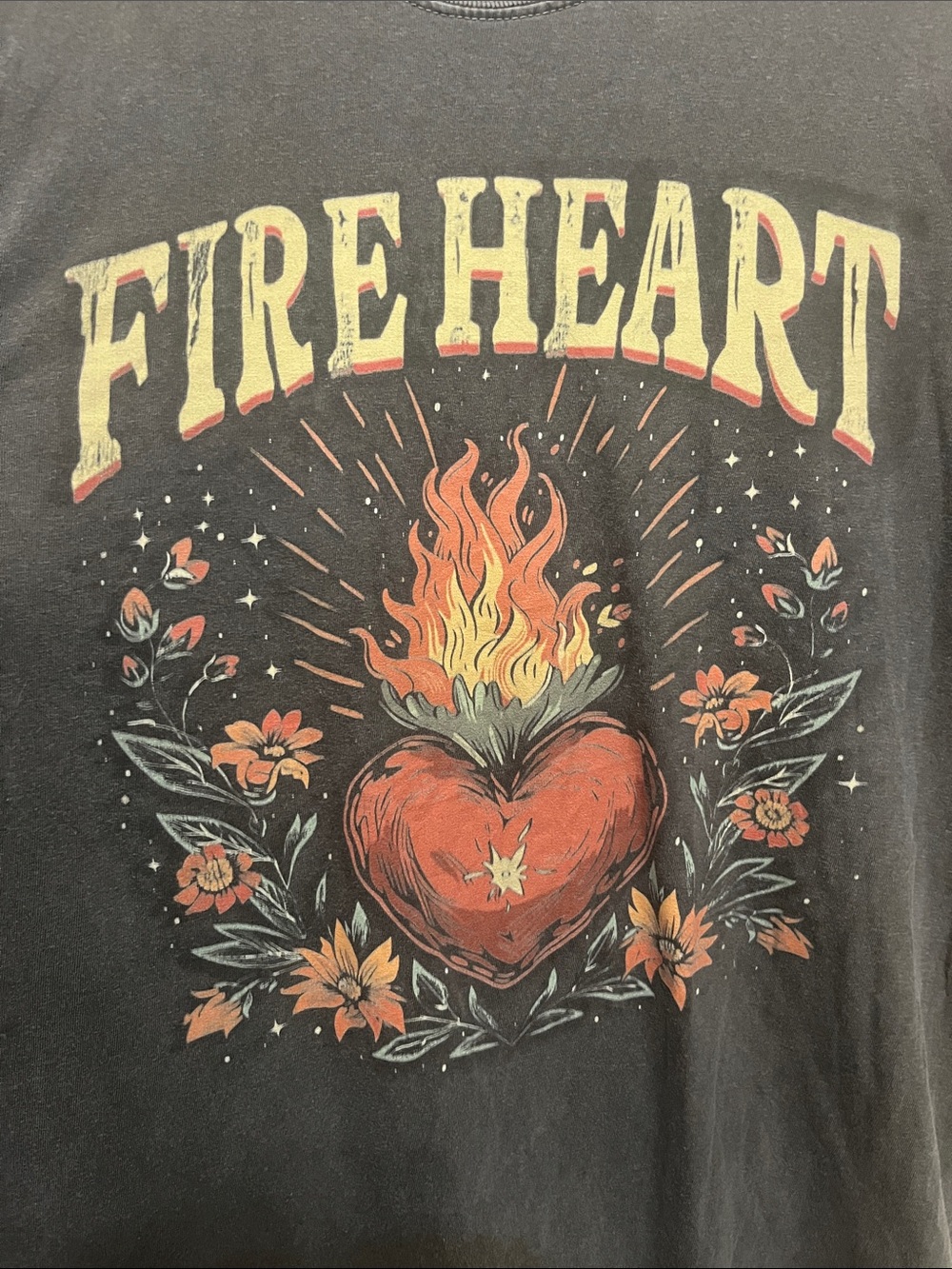 Comfort Colors Faded Gray 'Fire Heart' Medium Shirt